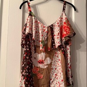 New York & Company Floral Patchwork Ruffle Top